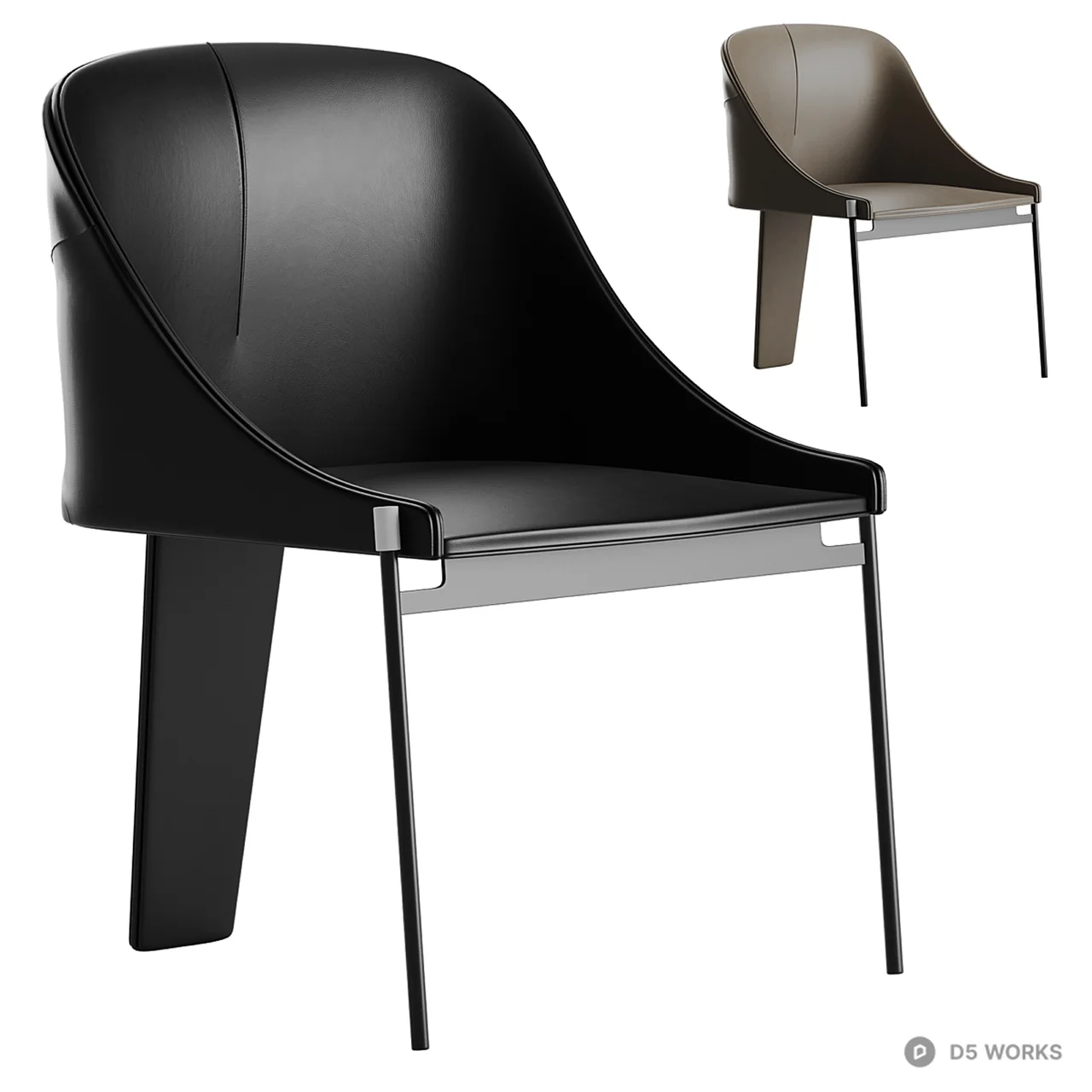 Sleek Black Leather Leisure Chair With Metal Frame 3d model - Image 1