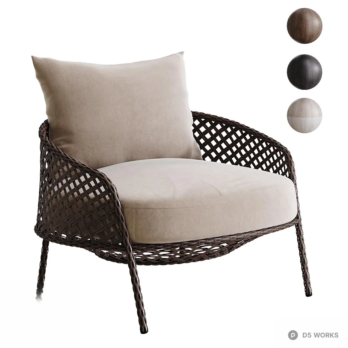 Velvet Armchair With Curved Backrest 3d model - Image 1