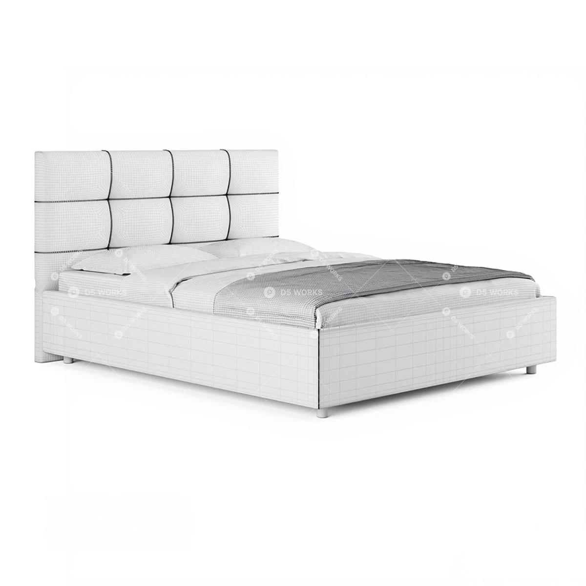 Transitional Double Bed 3d model thumbnail 3