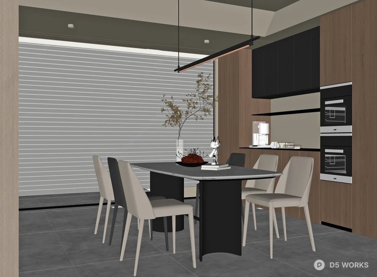 Modern Minimalist Dining Room with Integrated Kitchen 3d model thumbnail 2