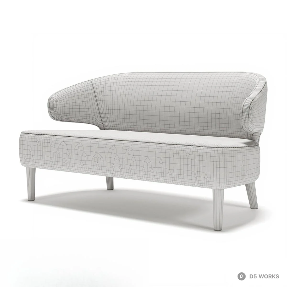 Minimalist Upholstered Two-Seater Sofa 3d model thumbnail 4
