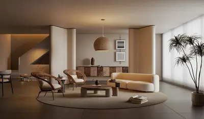 Minimalist Villa Living Room with Warm Lighting 3d model