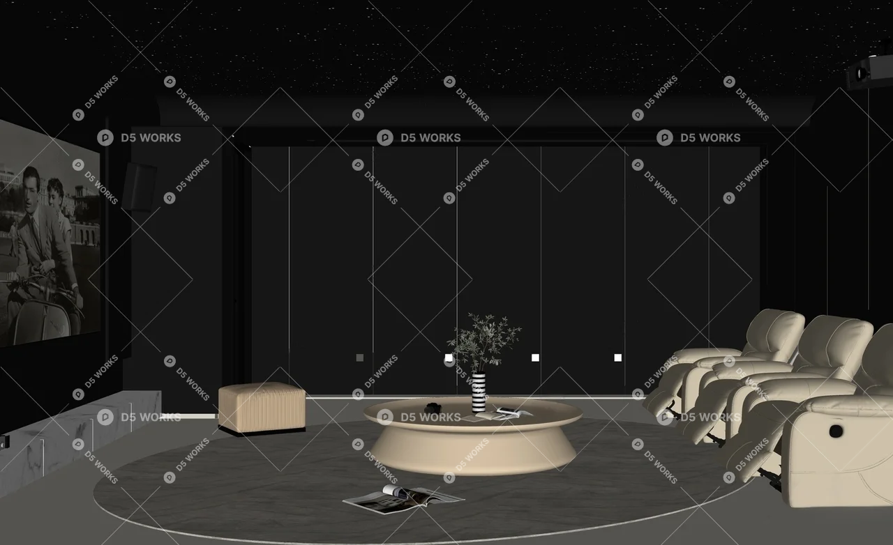 Modern Home Theater Room 3d model thumbnail 2