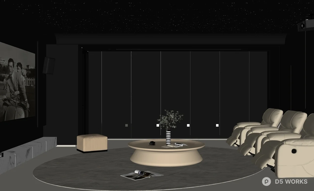 Modern Home Theater With Starry Ceiling And Recliners 3d model thumbnail 2