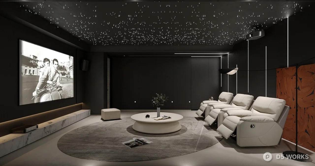 Modern Home Theater With Starry Ceiling And Recliners 3d model - Image 1