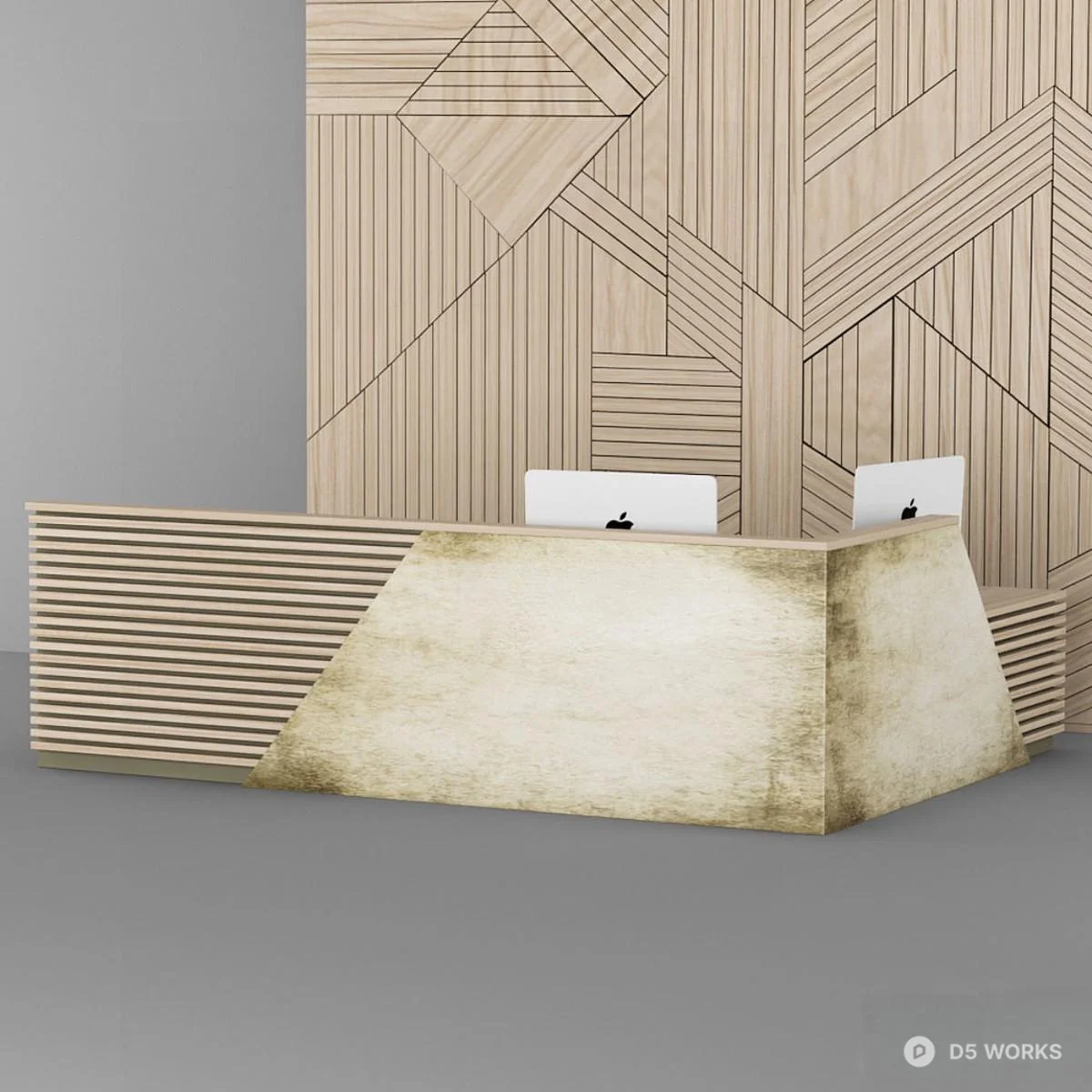 Minimalist Wood Panel Front Desk 3d model thumbnail 2