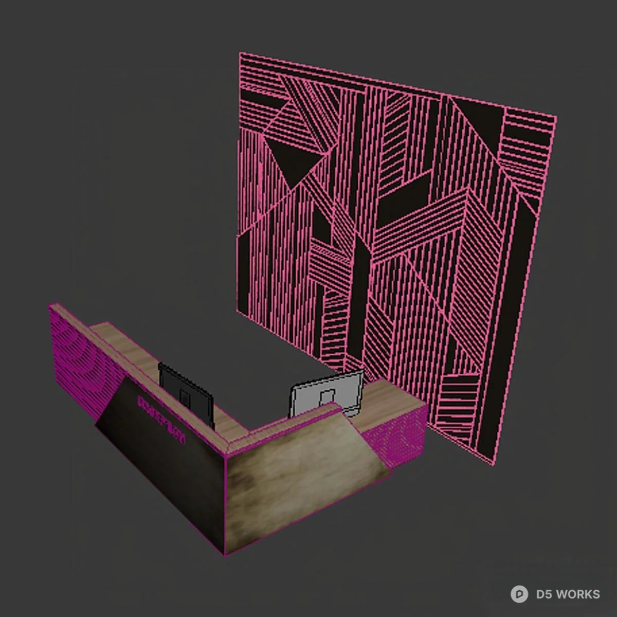 Minimalist Wood Panel Front Desk 3d model thumbnail 3