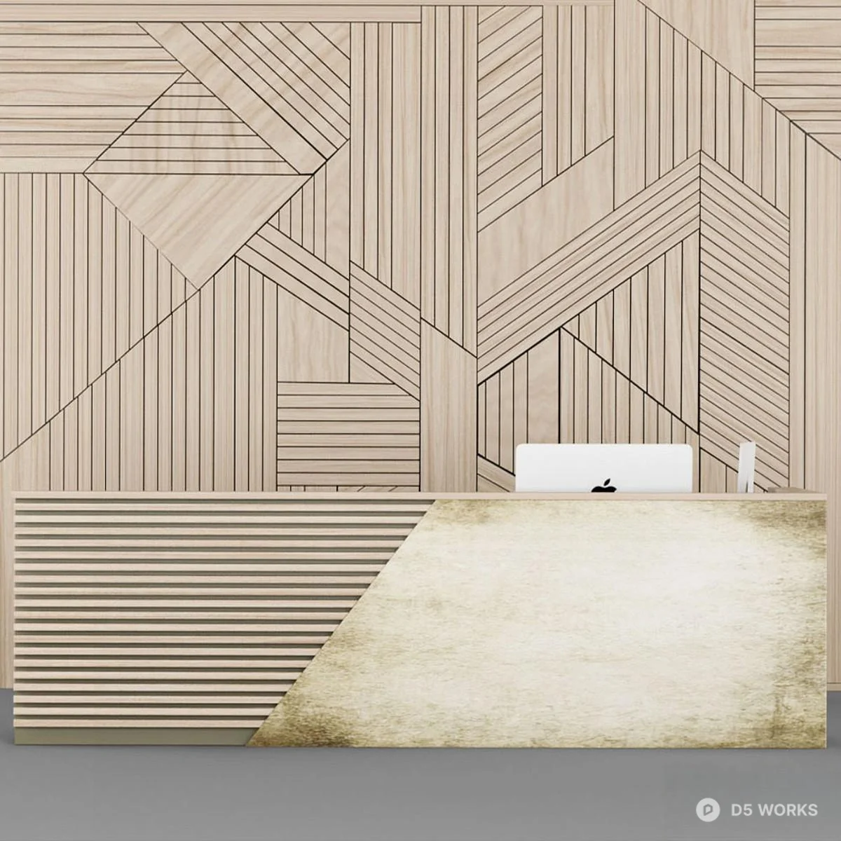 Minimalist Wood Panel Front Desk 3d model - Image 1