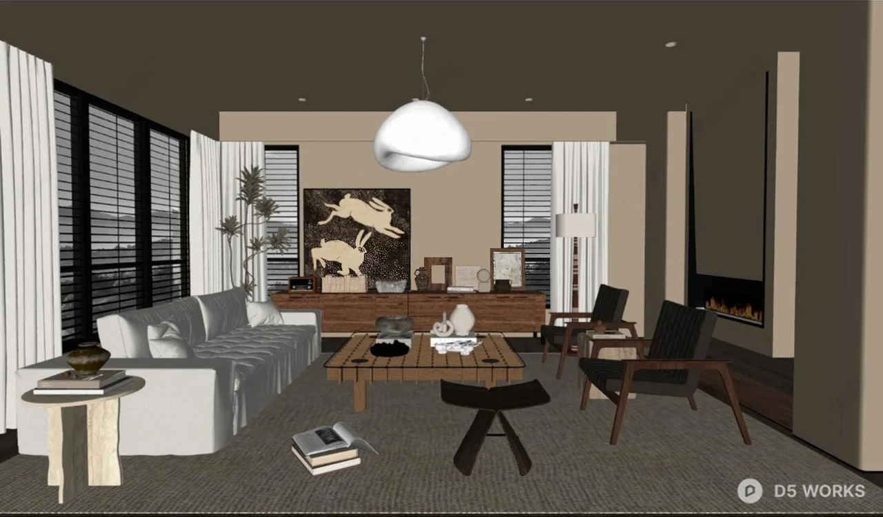 Minimalist Living Room with Art Wall and Fireplace 3d model thumbnail 2