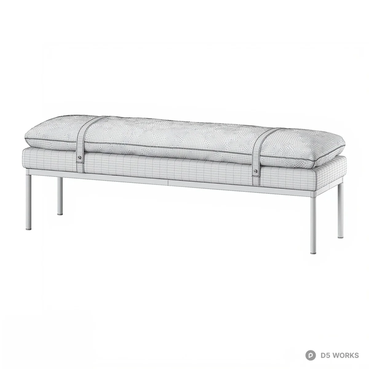Olive Green Upholstered Bench With Leather Straps 3d model thumbnail 2