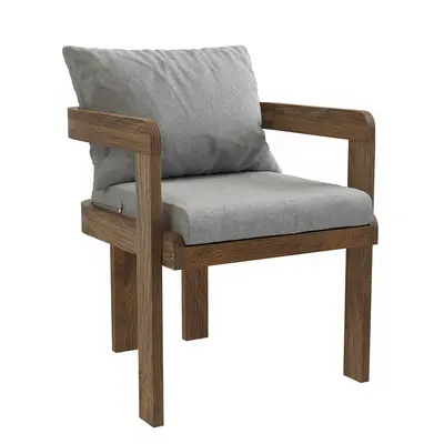 Wooden Armchair With Gray Cushion 3d model