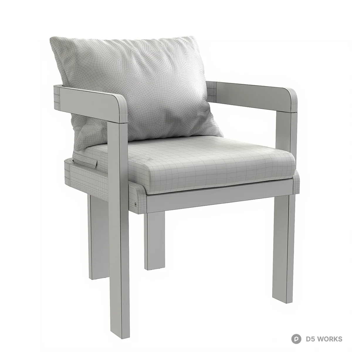Wooden Armchair With Gray Cushion 3d model thumbnail 4
