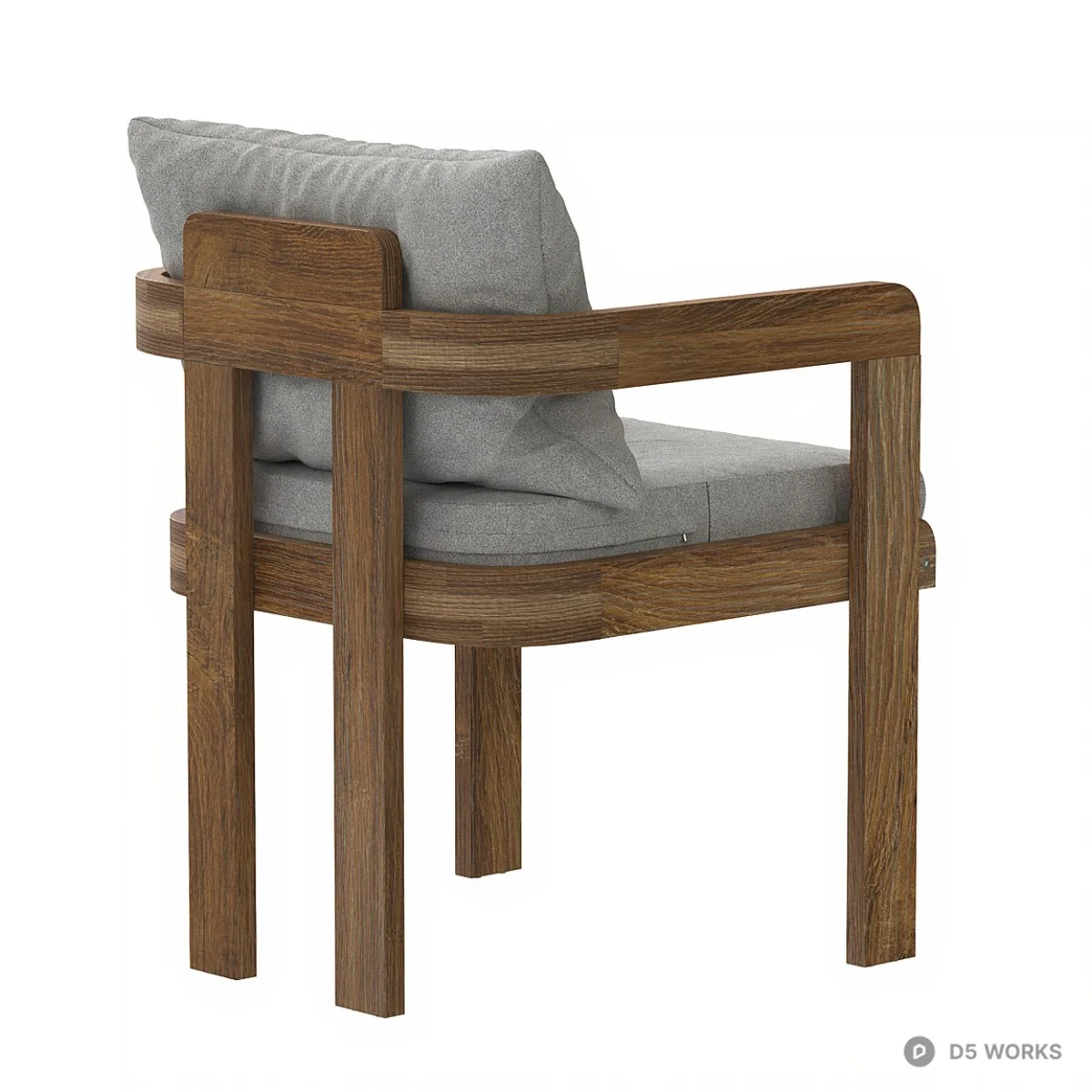 Wooden Armchair With Gray Cushion 3d model thumbnail 2