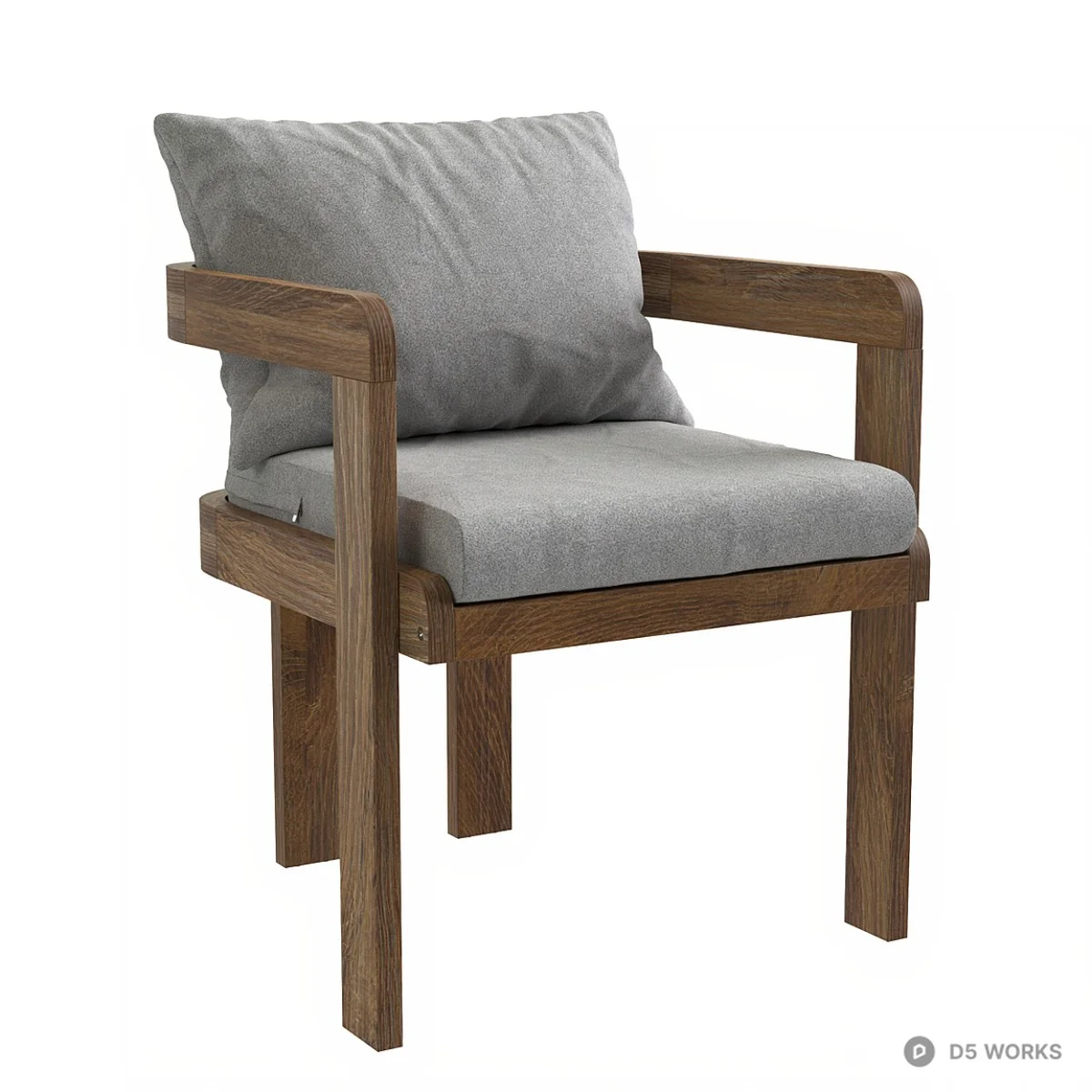 Wooden Armchair With Gray Cushion 3d model - Image 1