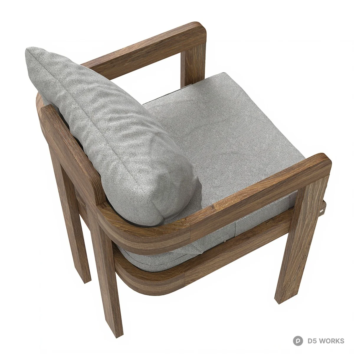Wooden Armchair With Gray Cushion 3d model thumbnail 3