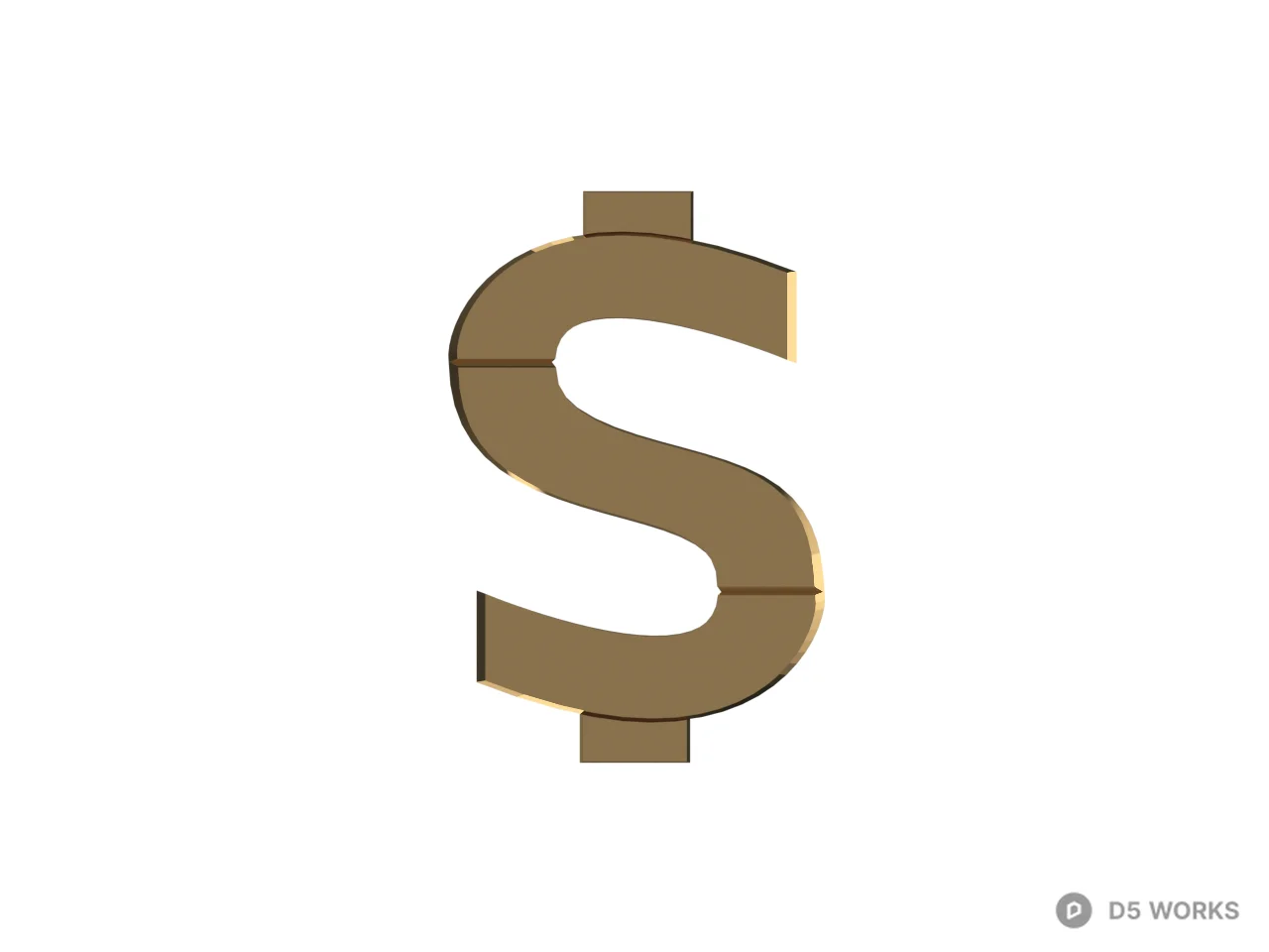 Golden Dollar Sign Sculpture 3d model thumbnail 2