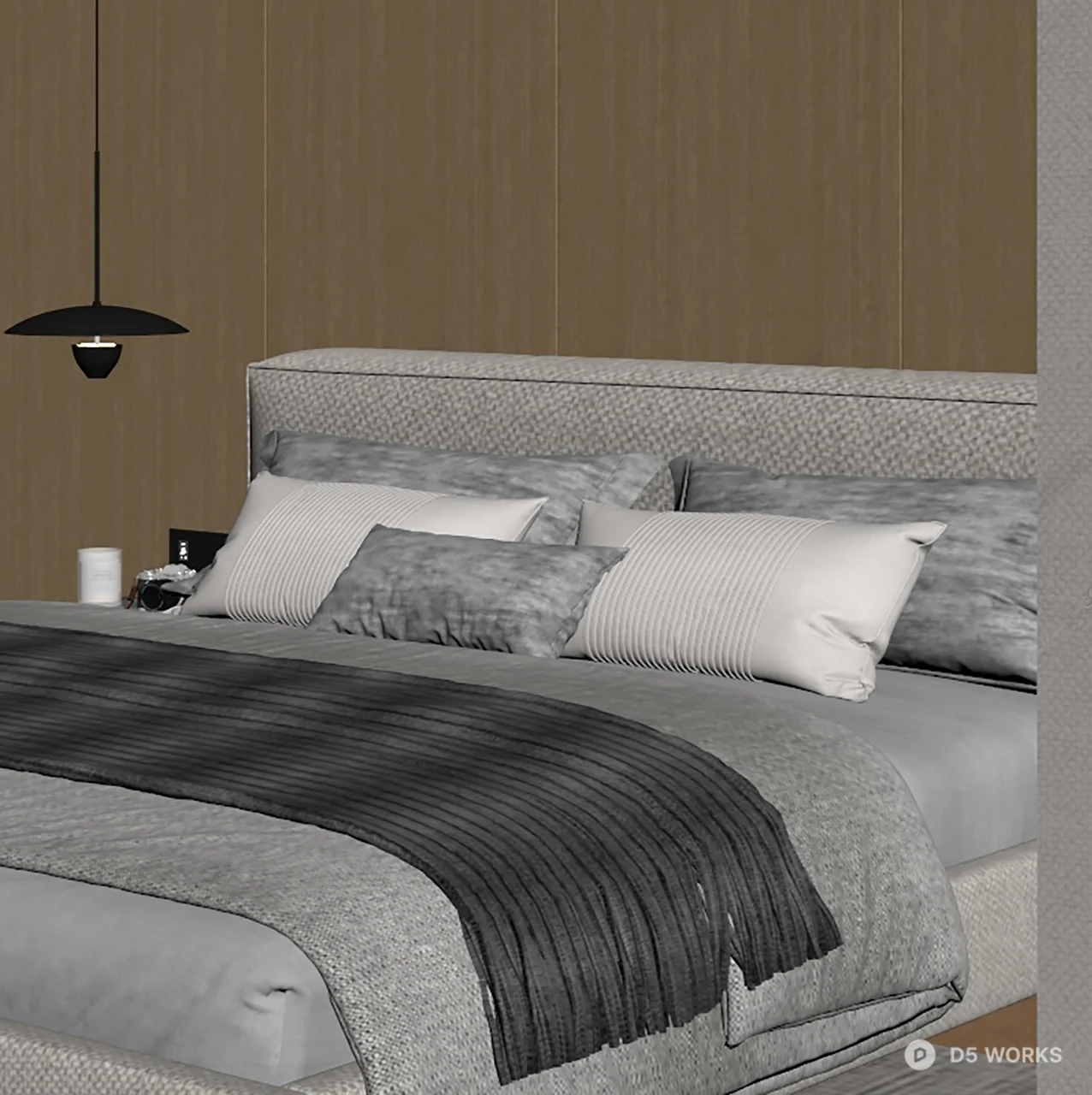 Minimalist Double Bed with Textured Throw 3d model thumbnail 2