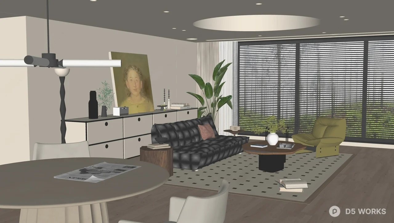 Modern Living Dining Space with Minimalist Decor 3d model thumbnail 2