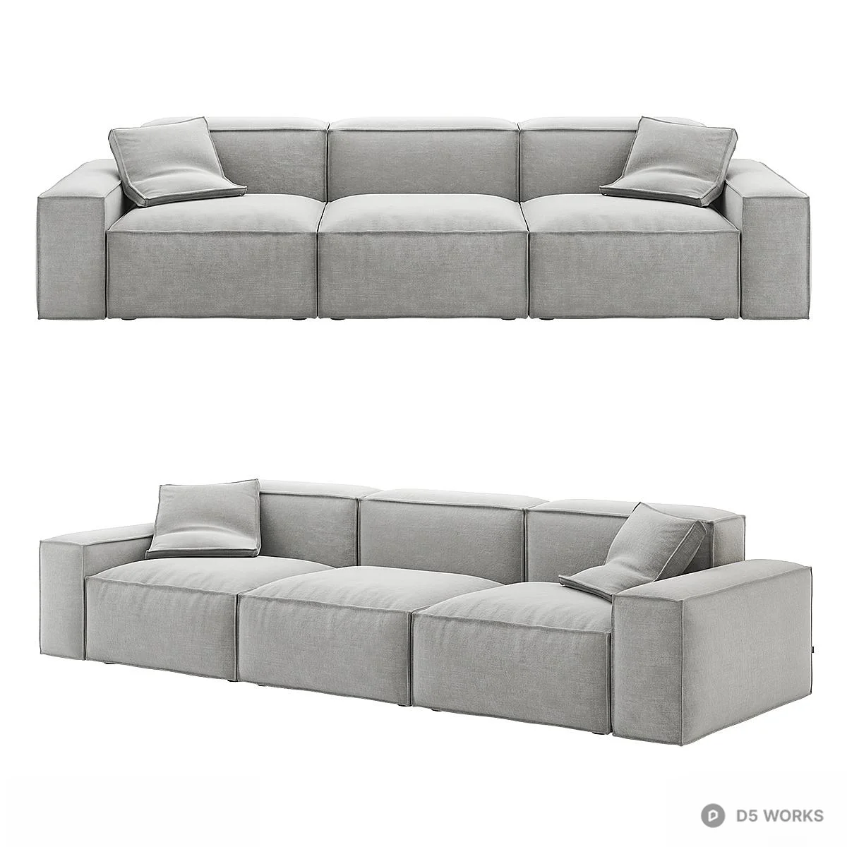 Modular Gray Fabric Sofa 3d model thumbnail 3