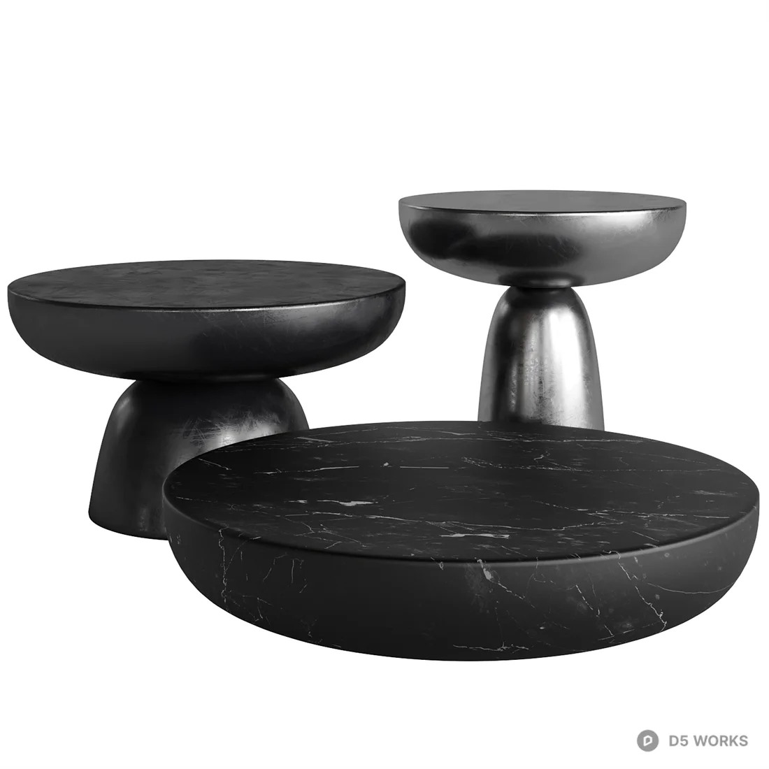 Black Marble Coffee Table Set 3d model - Image 1