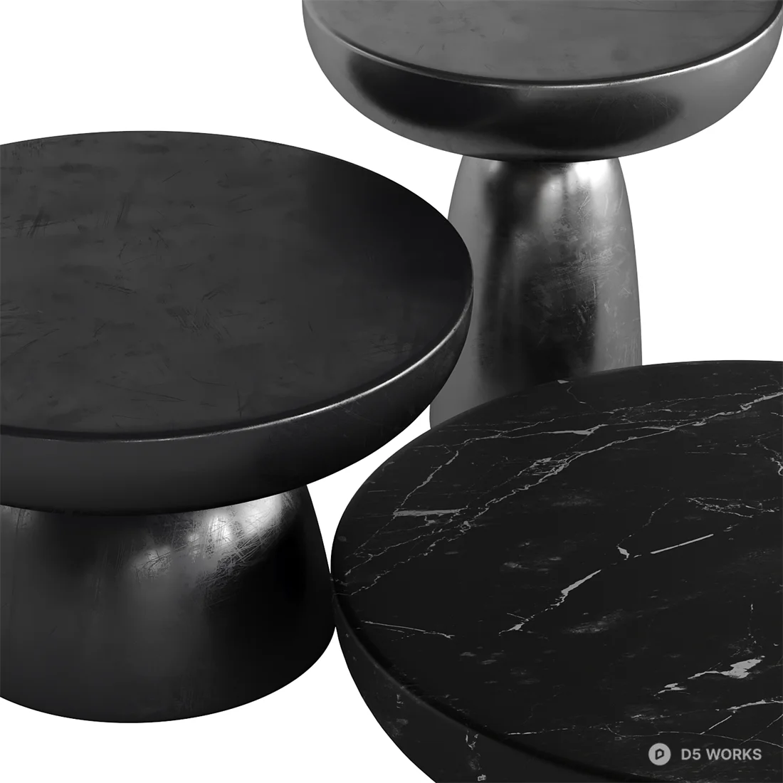 Black Marble Coffee Table Set 3d model thumbnail 2