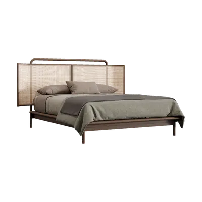 Nordic solid wood fabric double bed 3d model