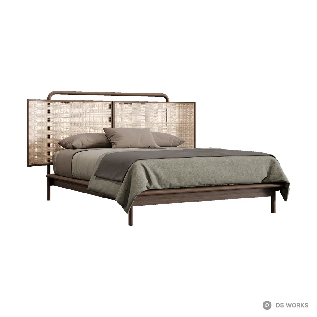 Nordic solid wood fabric double bed 3d model - Image 1