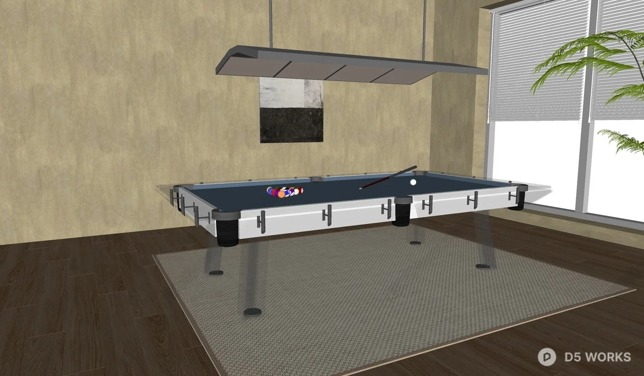 Modern Acrylic Pool Table In Minimalist Entertainment Room 3d model thumbnail 2