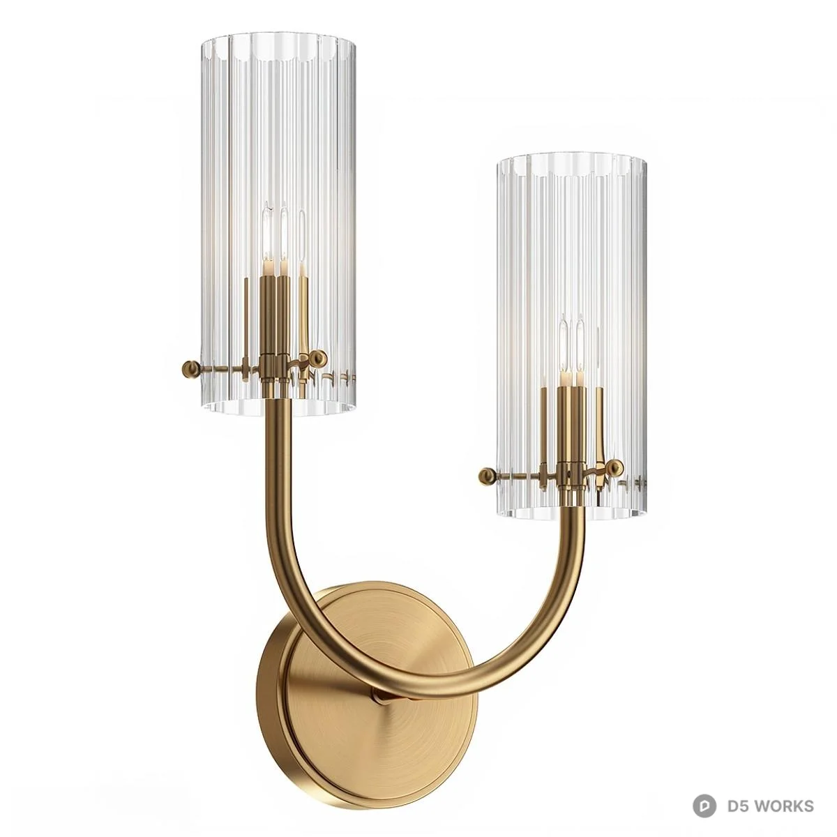 Brass Fluted Glass Wall Sconce 3d model thumbnail 2