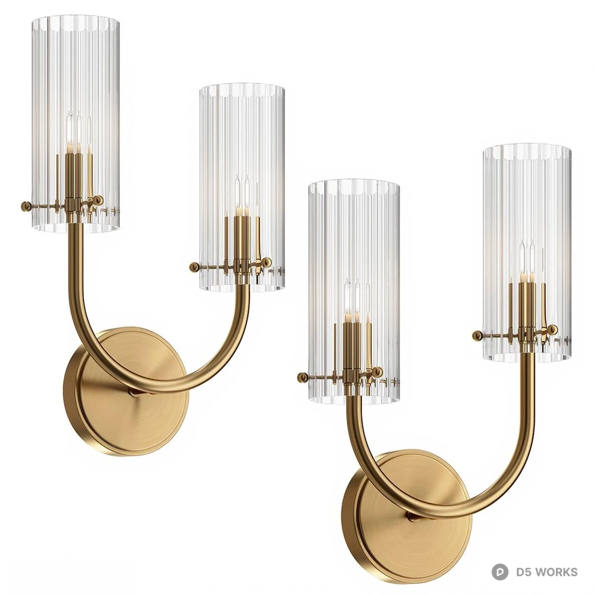Brass Fluted Glass Wall Sconce 3d model - Image 1