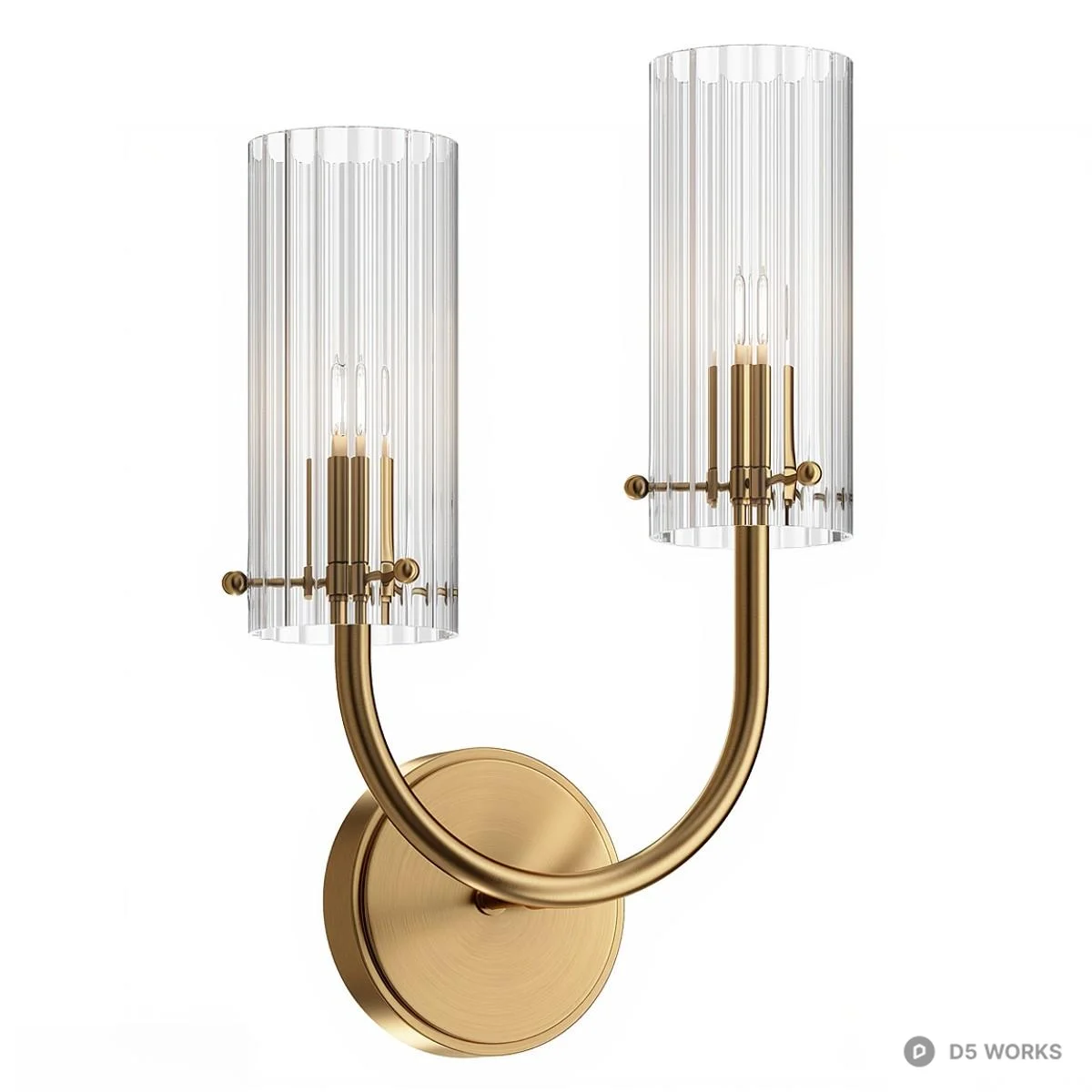 Brass Fluted Glass Wall Sconce 3d model thumbnail 3