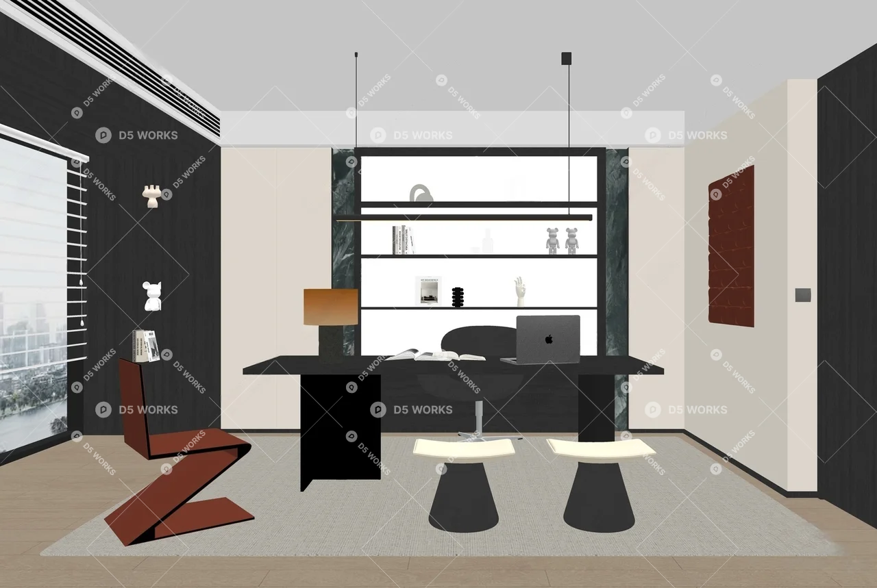 Modern Study Room 3d model thumbnail 2