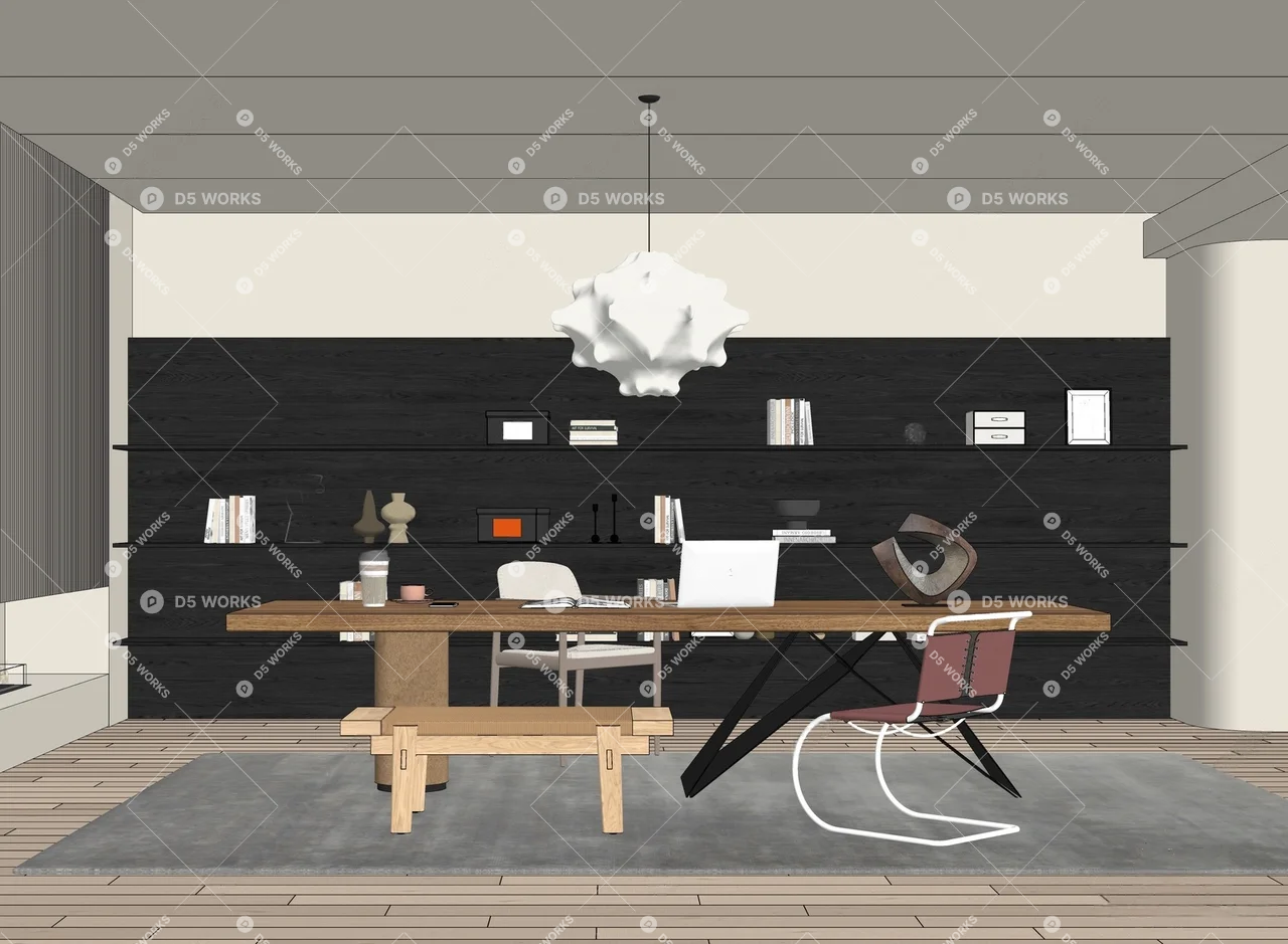 Modern Study Room 3d model thumbnail 2