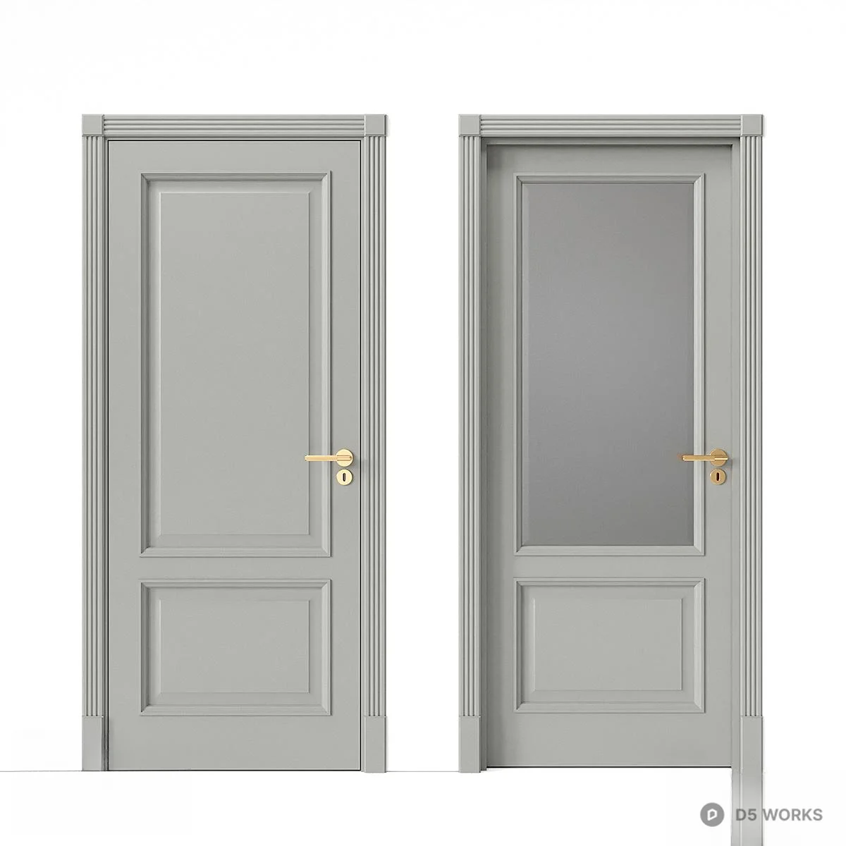 Classic Gray Panel Door With Frosted Glass 3d model - Image 1