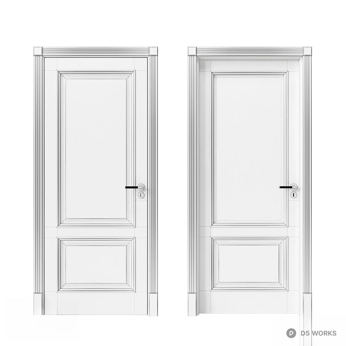 Classic Gray Panel Door With Frosted Glass 3d model thumbnail 4