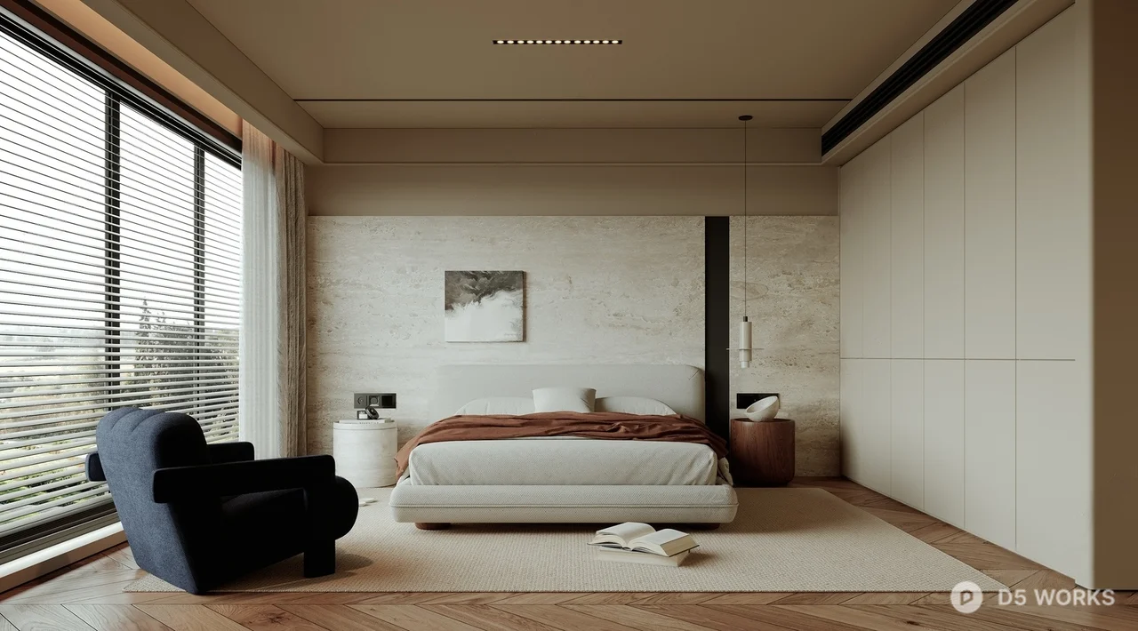 Minimalist Bedroom with Floor-to-Ceiling Windows 3d model - Image 1
