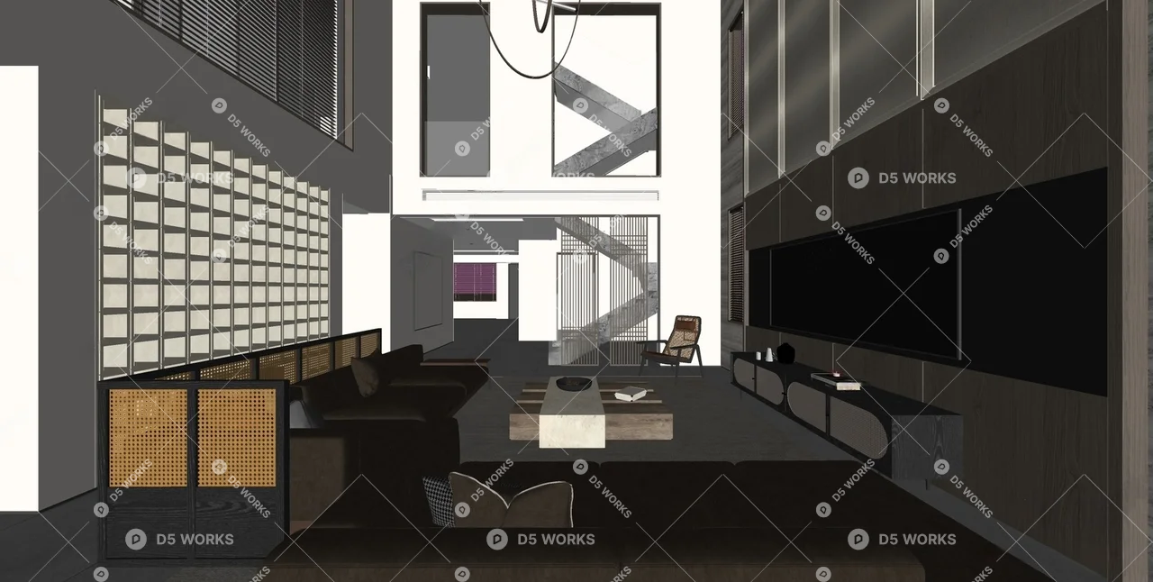 Modern Villa Living Room 3d model thumbnail 2