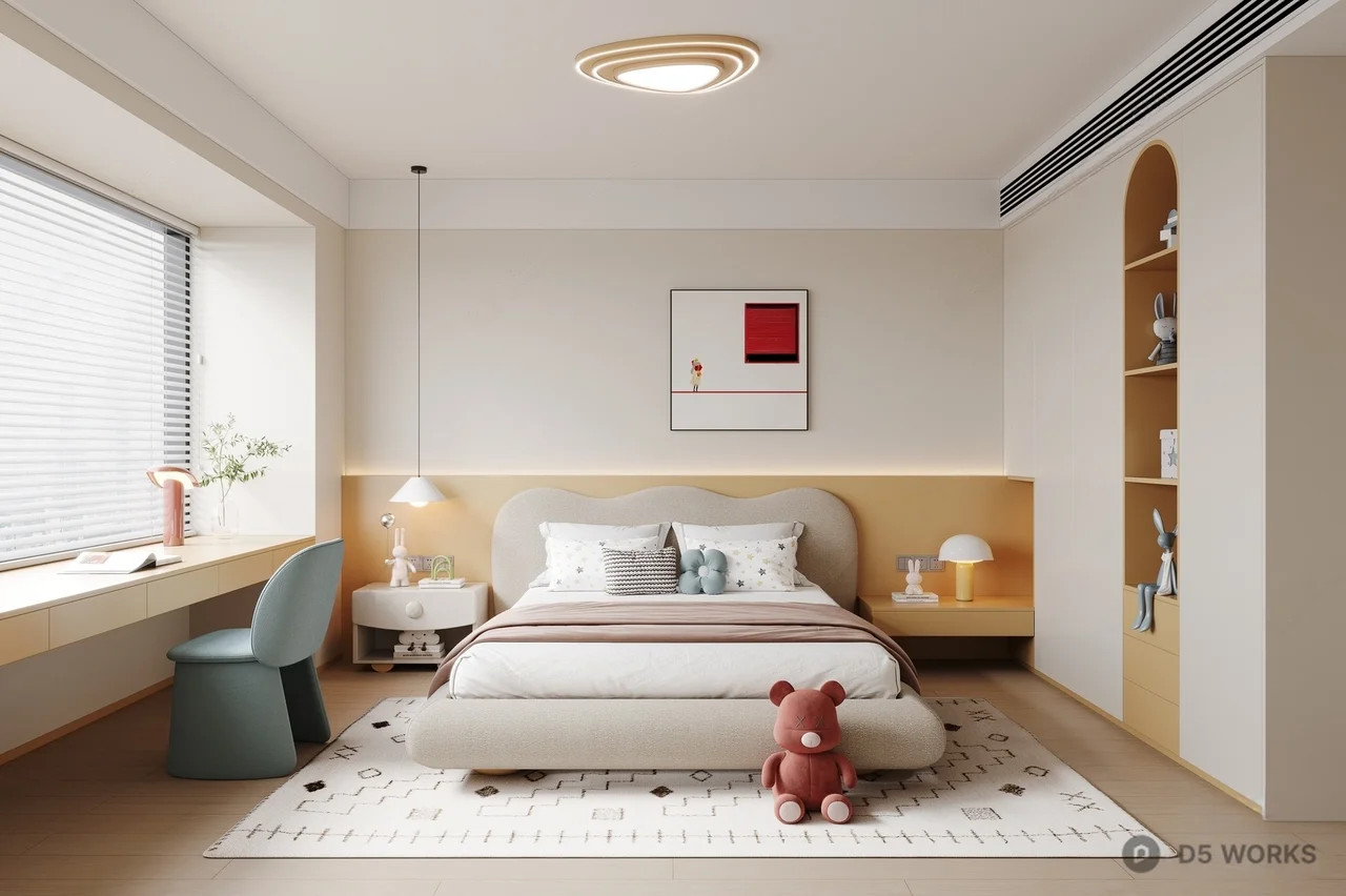 Modern Girl's Bedroom with Soft Lighting 3d model - Image 1
