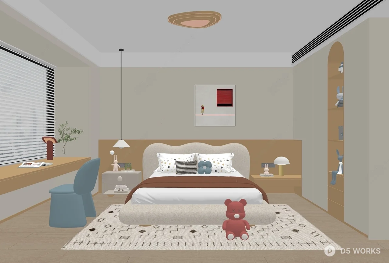 Modern Girl's Bedroom with Soft Lighting 3d model thumbnail 2