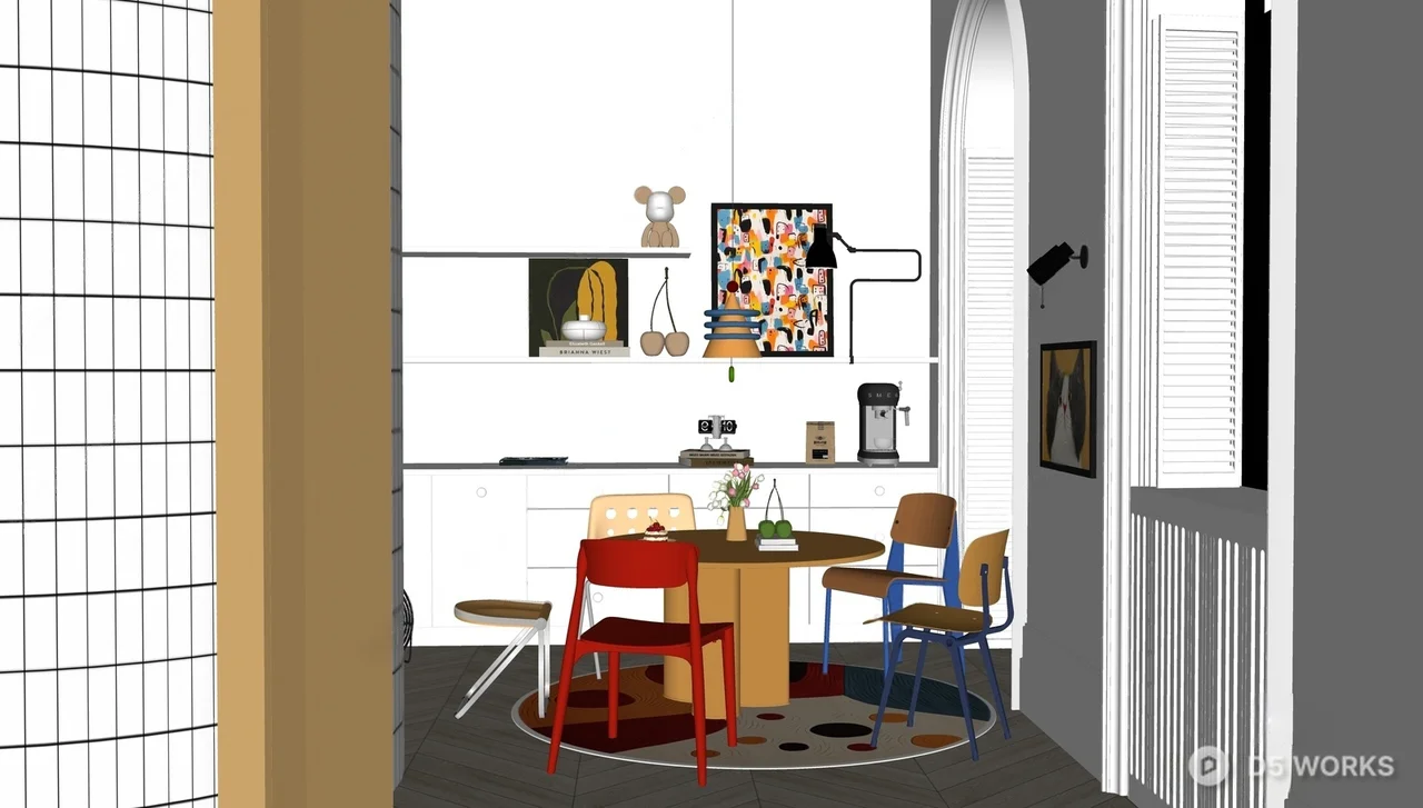 Modern Colorful Dining Area With Eclectic Furniture 3d model thumbnail 2