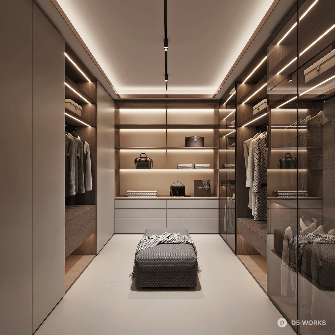 Modern Minimalist Walk-In Closet With Integrated Lighting 3d model - Image 1