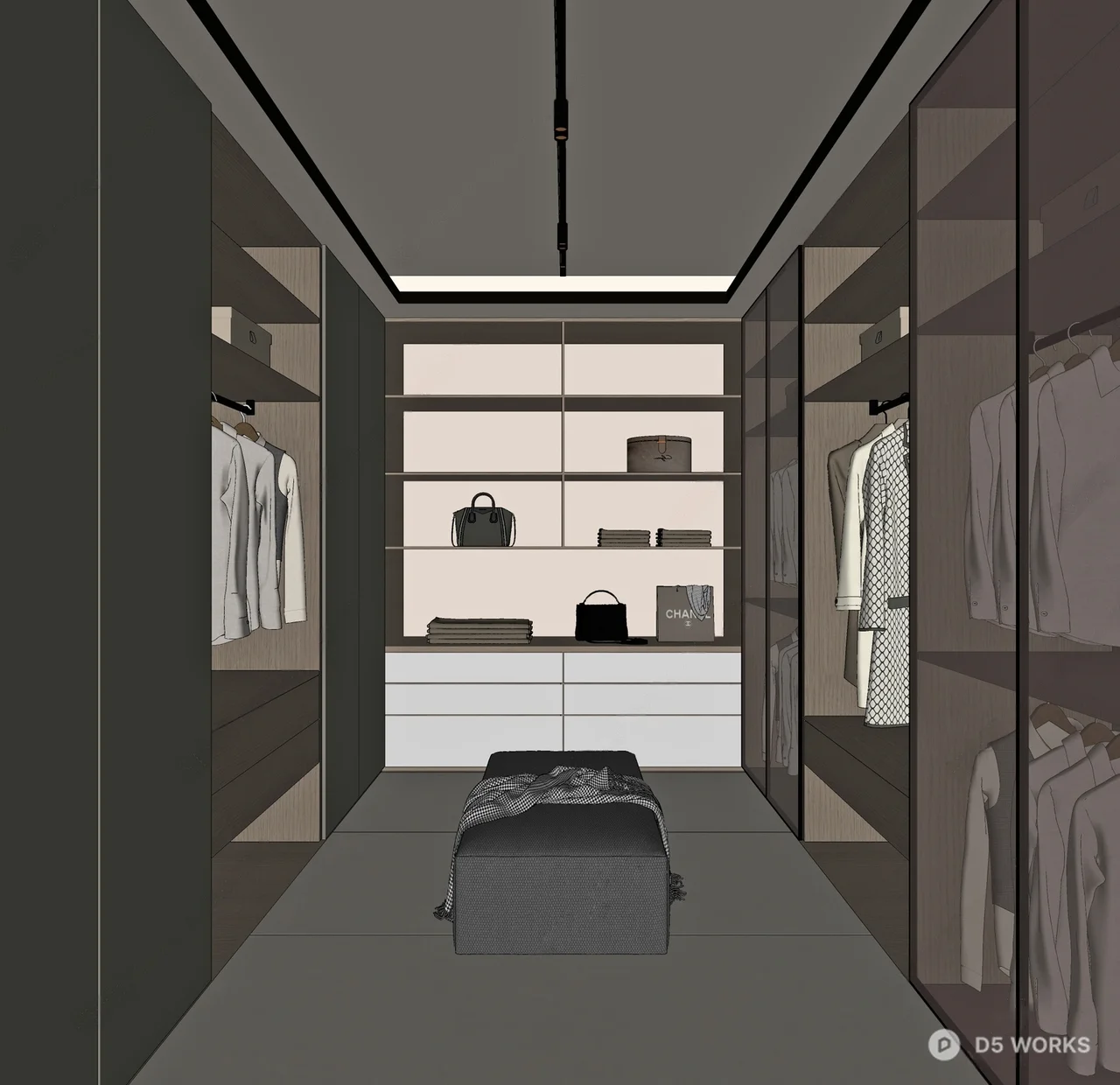 Modern Minimalist Walk-In Closet With Integrated Lighting 3d model thumbnail 2
