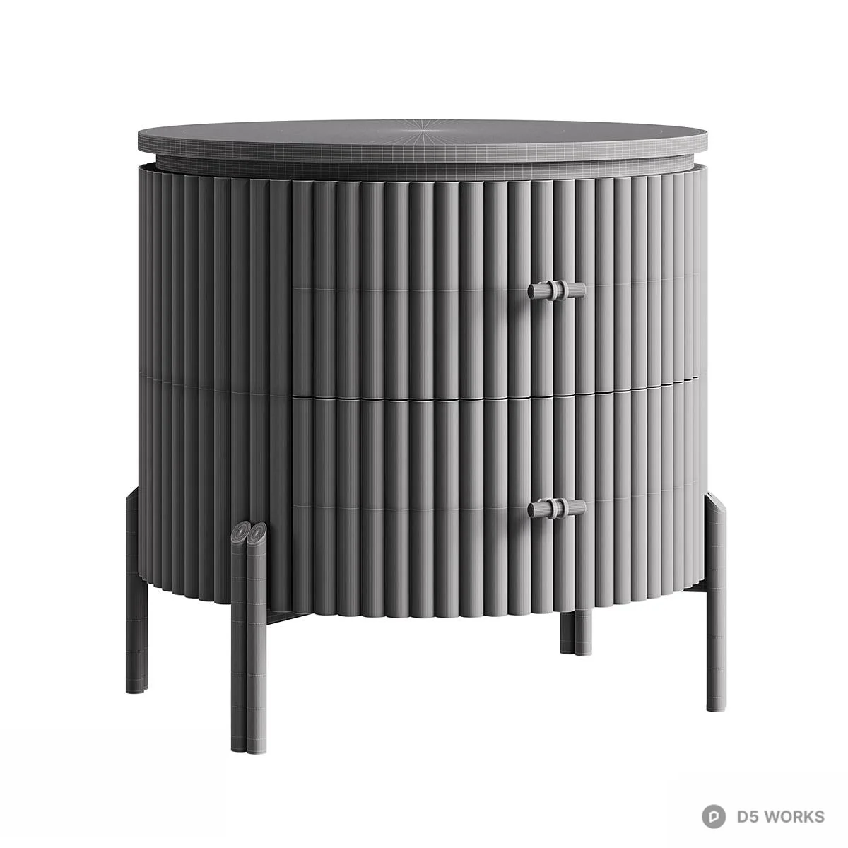 Ribbed White Bedside Cabinet With Brass Legs 3d model thumbnail 2