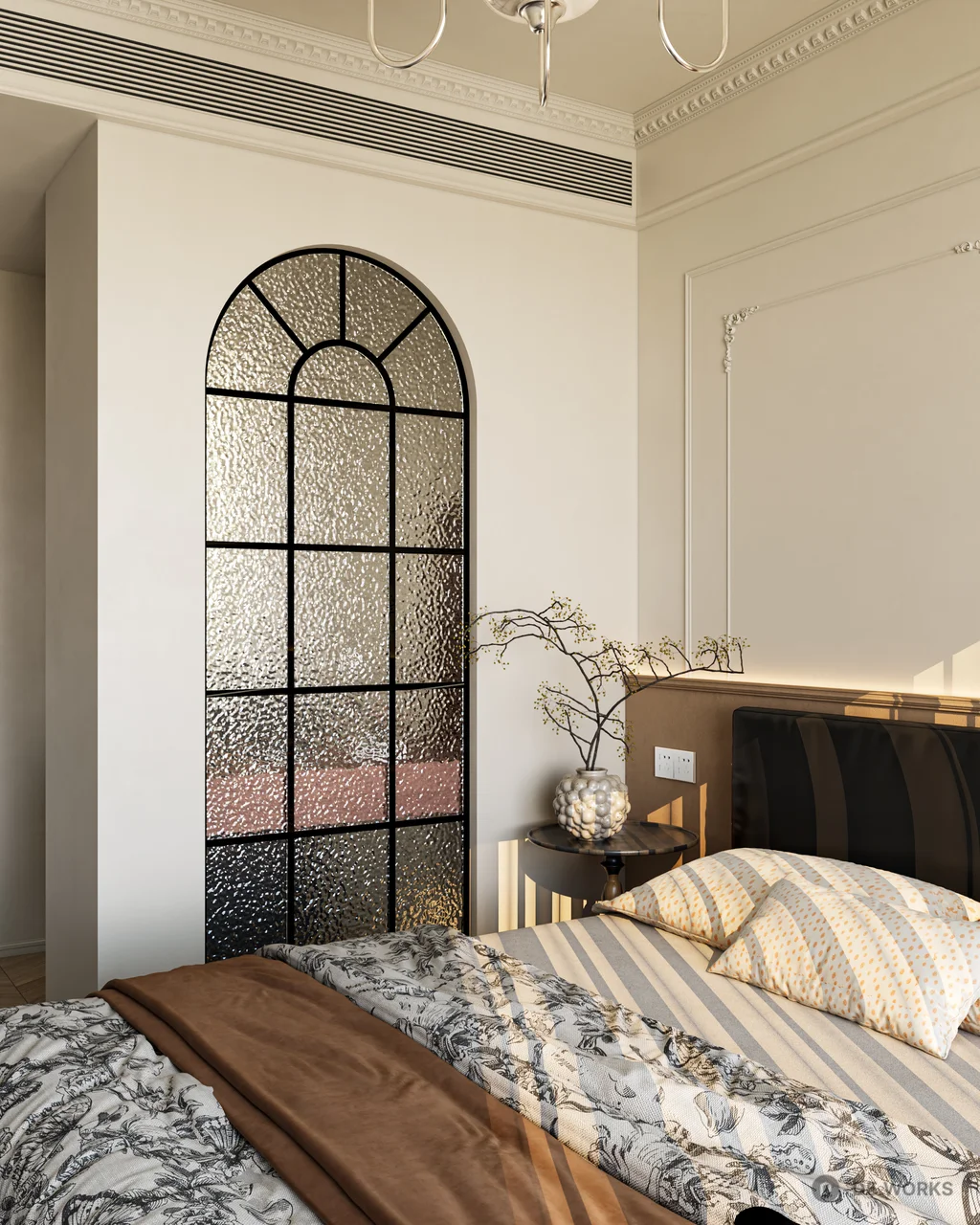 Mid Century Modern Bedroom with Patterned Rug 3d model thumbnail 5