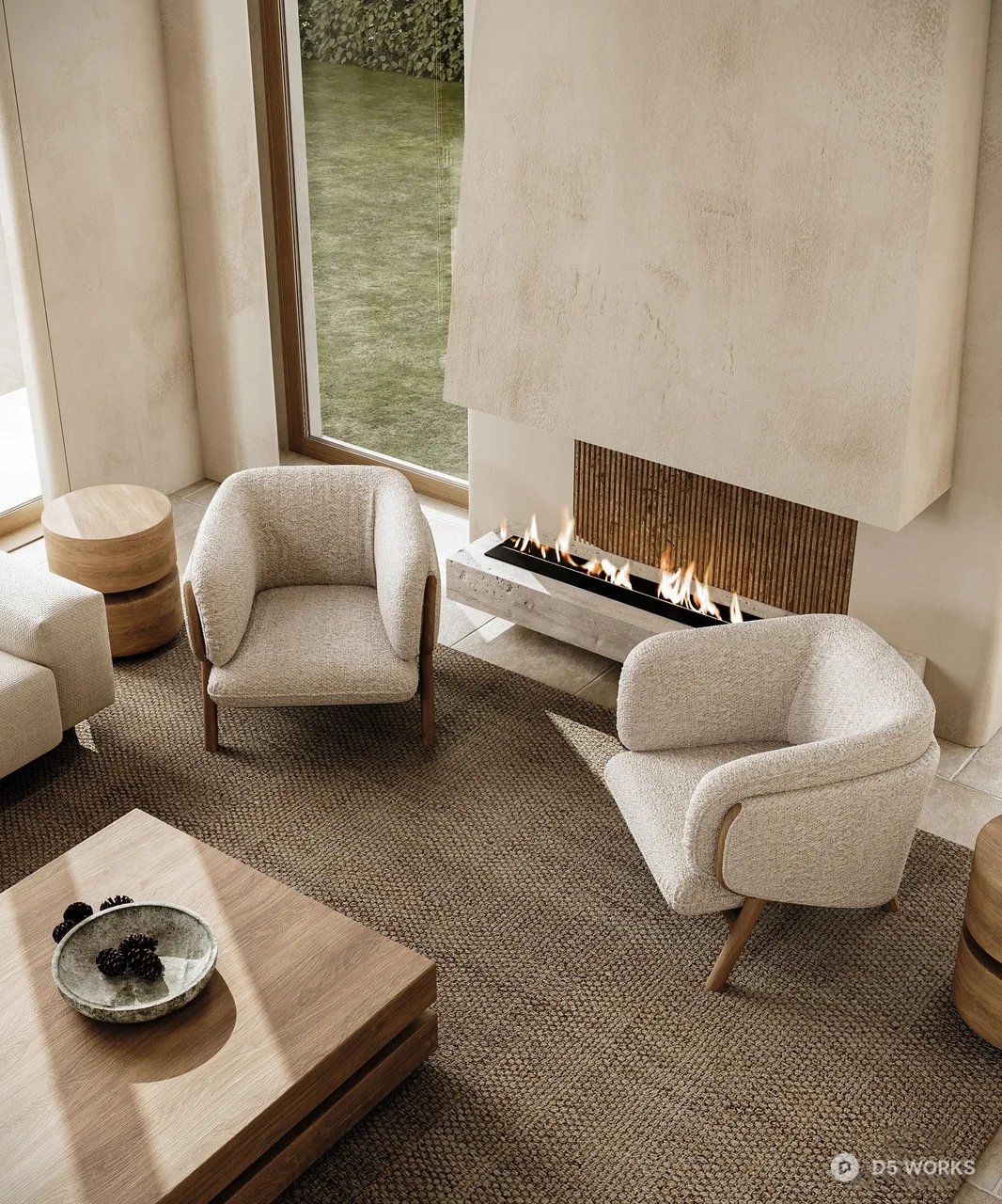 Minimalist Living Room with Arched Windows 3d model thumbnail 2