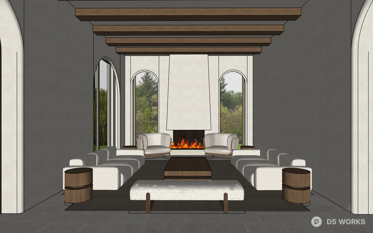 Minimalist Living Room with Arched Windows 3d model thumbnail 3