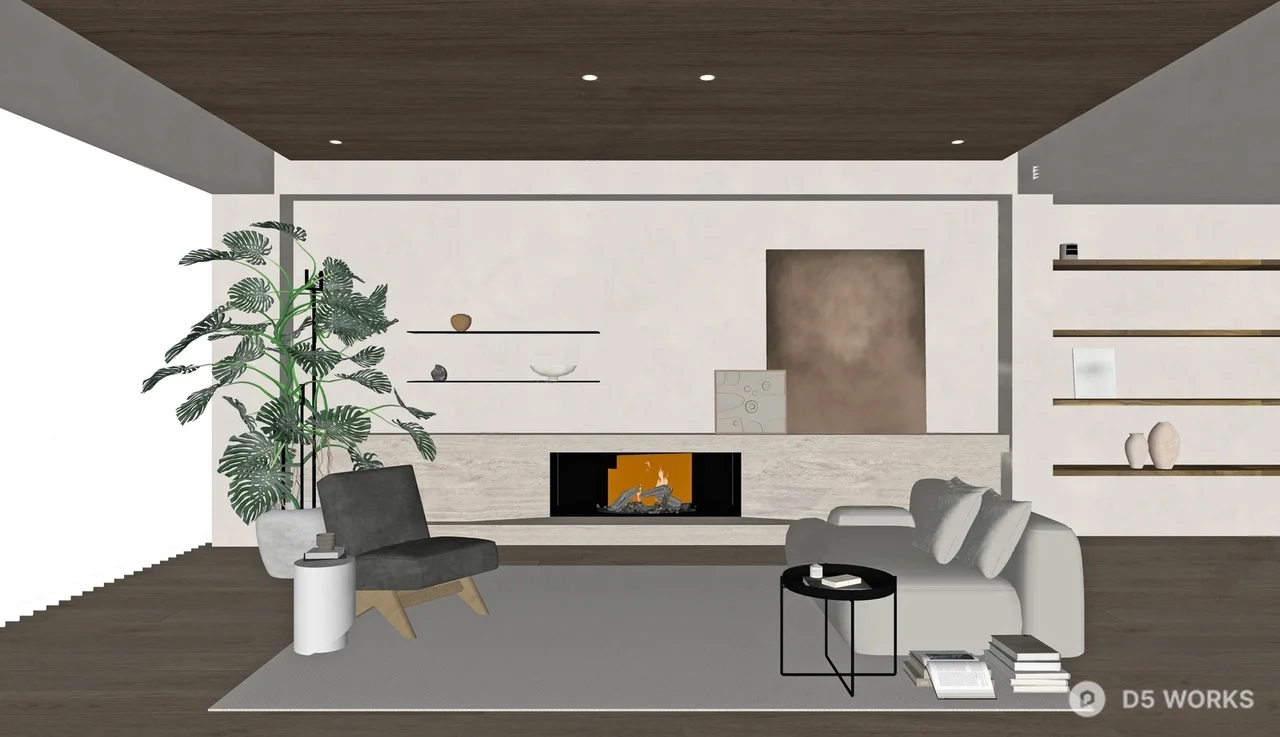 Minimalist Living Room with Fireplace and Art 3d model thumbnail 2