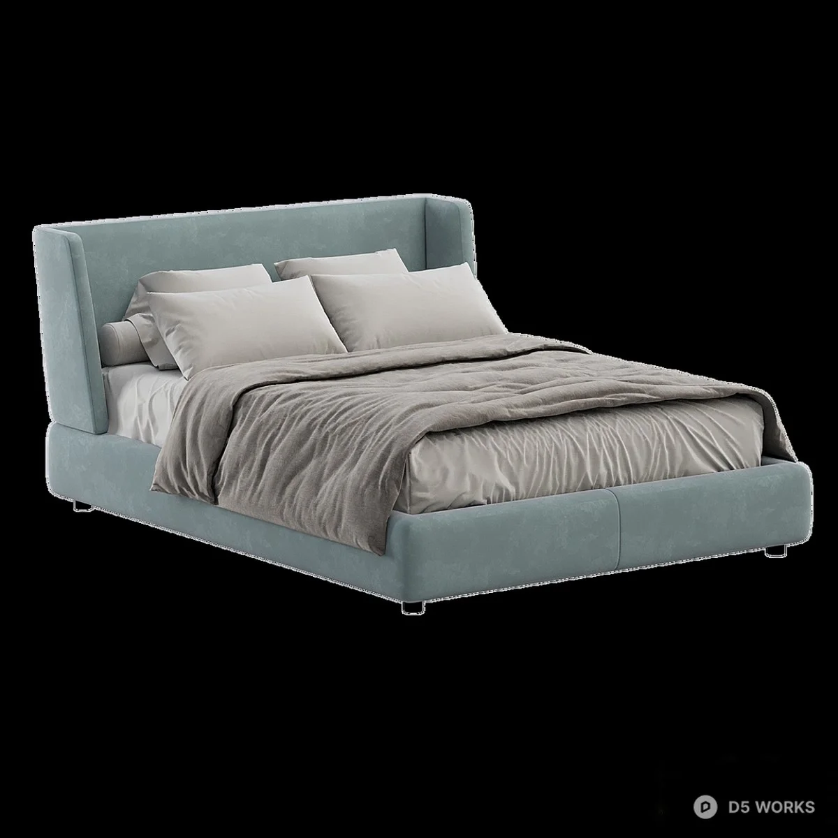 Upholstered Headboard Double Bed 3d model - Image 1