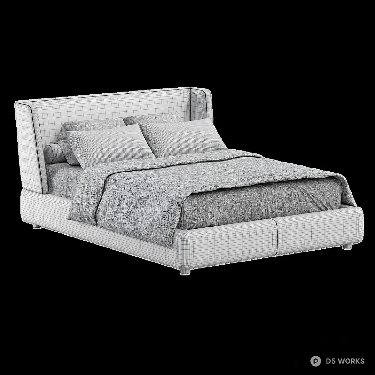 Upholstered Headboard Double Bed 3d model thumbnail 4