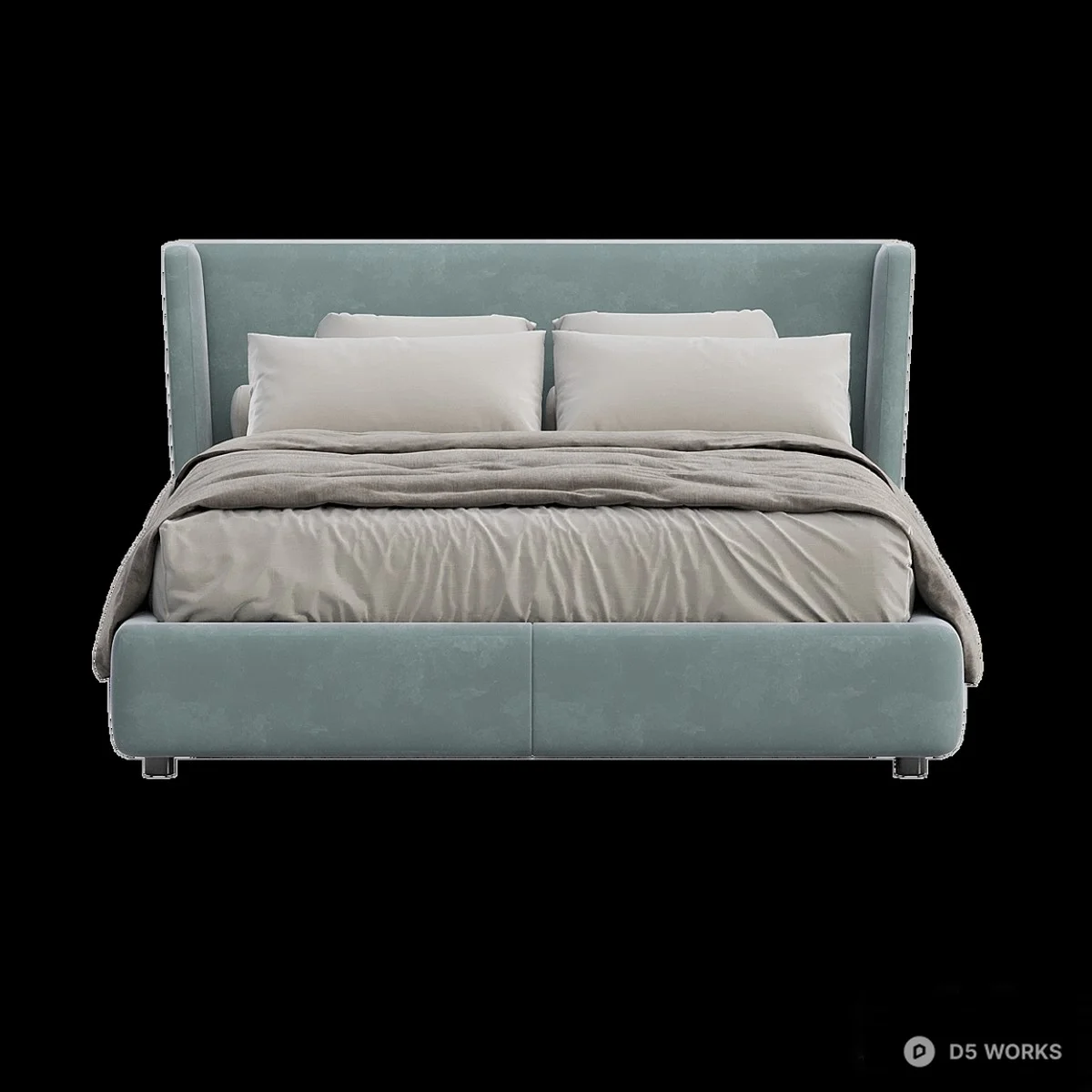 Upholstered Headboard Double Bed 3d model thumbnail 2